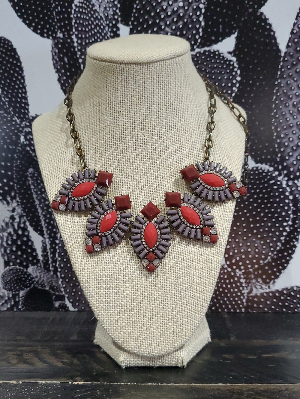 Statement Chunky Red and Lavender Bib Necklace - Women Jewelry